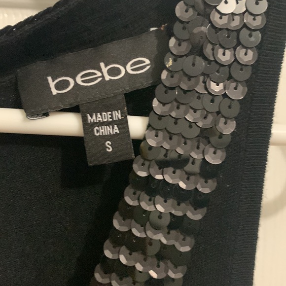 Bebe form fitting, little black dress with sequin trim, size small, gently worn - Picture 6 of 6